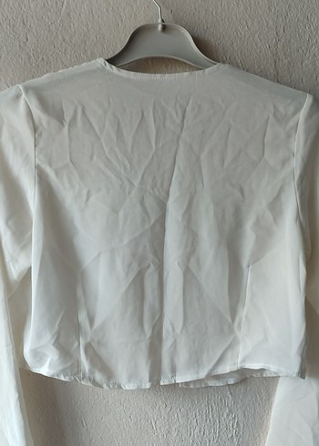 Beyaz Keten Uzun Kollu Bolero - Görsel 3