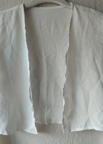 Beyaz Keten Uzun Kollu Bolero - Görsel 2
