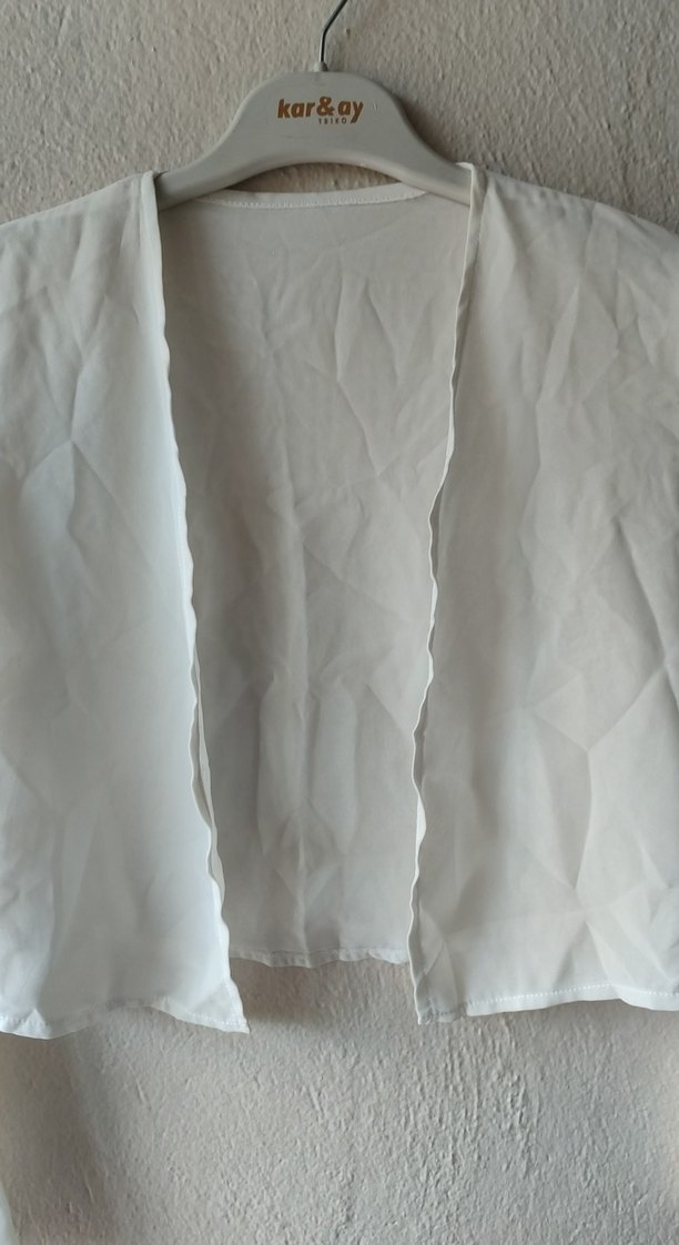 Beyaz Keten Uzun Kollu Bolero - Görsel 2