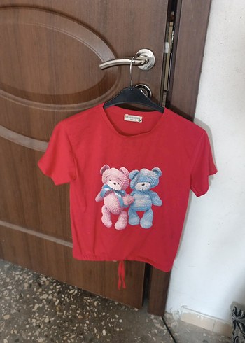 Kısa Kollu Kırmızı Baskılı Kız Tişörtü - Görsel 3