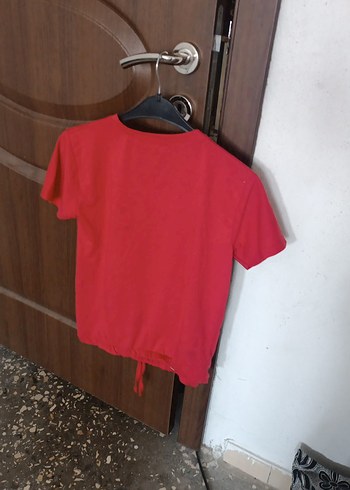 Kısa Kollu Kırmızı Baskılı Kız Tişörtü - Görsel 5