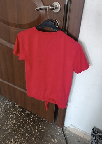 Kısa Kollu Kırmızı Baskılı Kız Tişörtü - Görsel 6