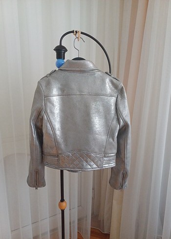 ZARA Metalik Gri Biker Nubuk Ceket Kadın - Görsel 6