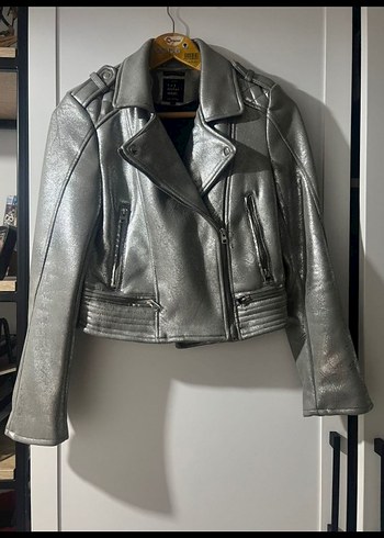 ZARA Metalik Gri Biker Nubuk Ceket Kadın - Görsel 2