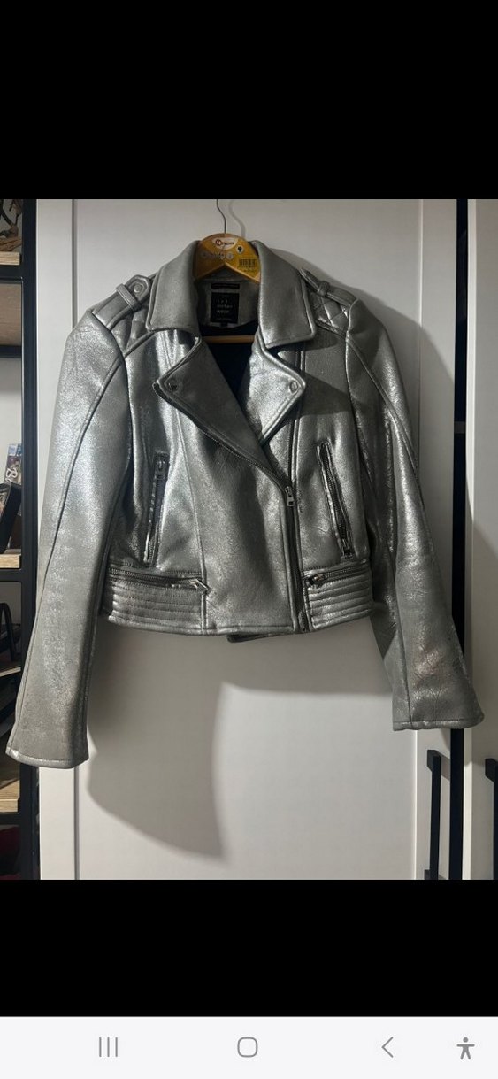 ZARA Metalik Gri Biker Nubuk Ceket Kadın - Görsel 2