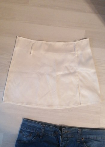 Beyaz Mini Denim Etek