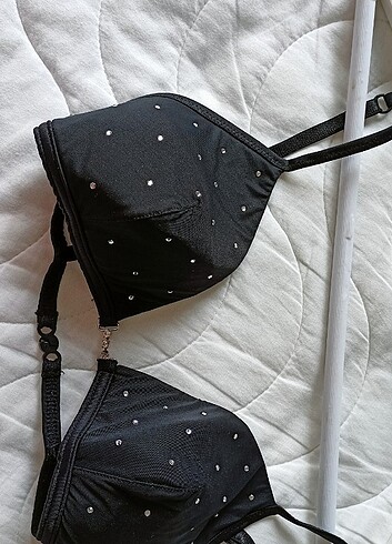 Zeki Zeki triko marka taşlı siyah bikini üstü mayo sütyen