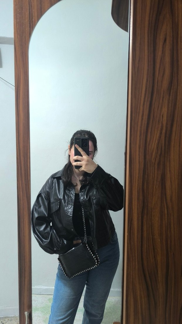 Siyah Midi Deri Kadın Ceket - Görsel 3