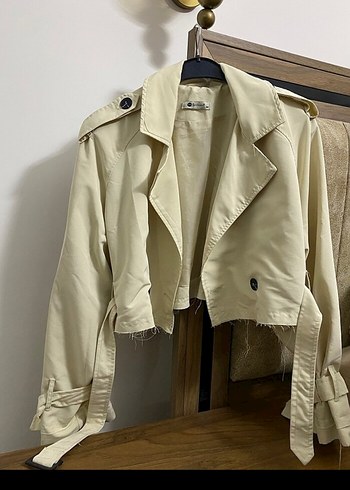 Bej Mini Pamuklu Kadın Trençkot - Görsel 2