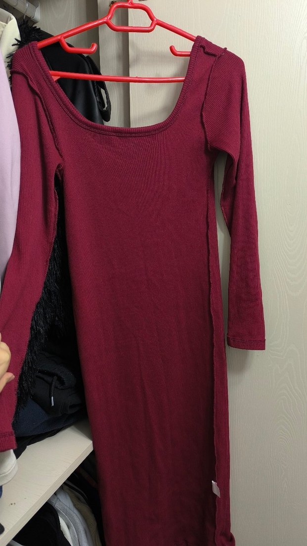 Bordo Kadın Triko Midi Elbise - Görsel 2