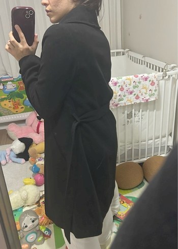 Siyah Düğmeli Midi Kadın Kaban - Görsel 2