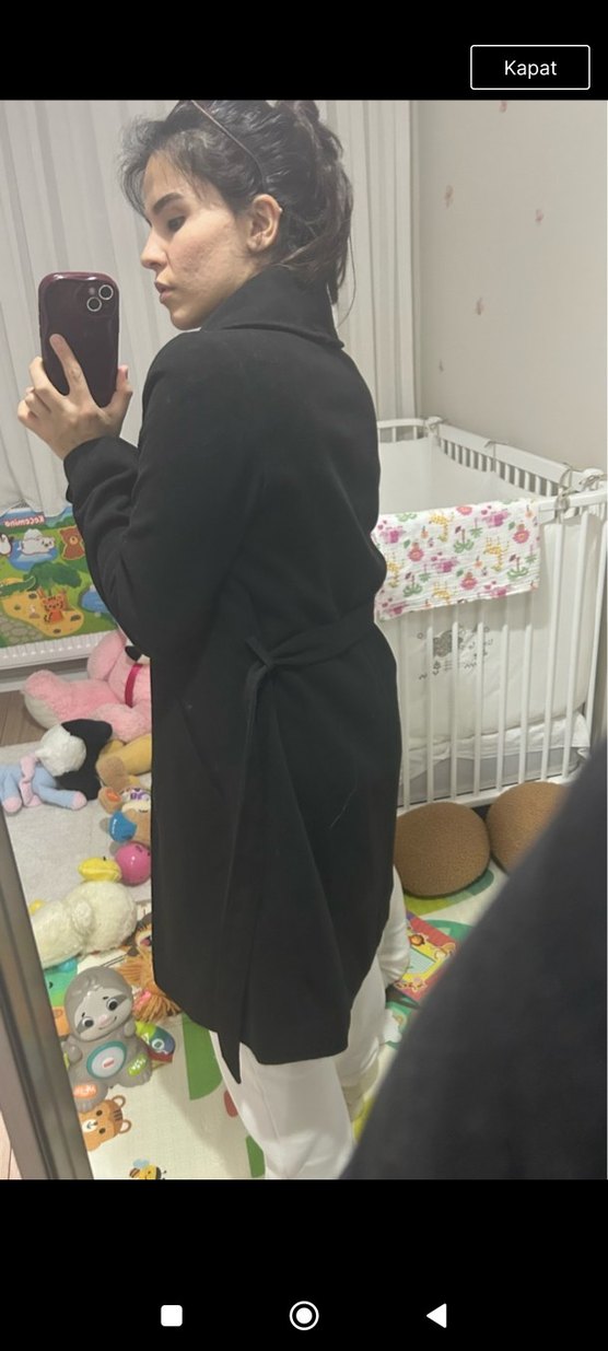 Siyah Düğmeli Midi Kadın Kaban - Görsel 2