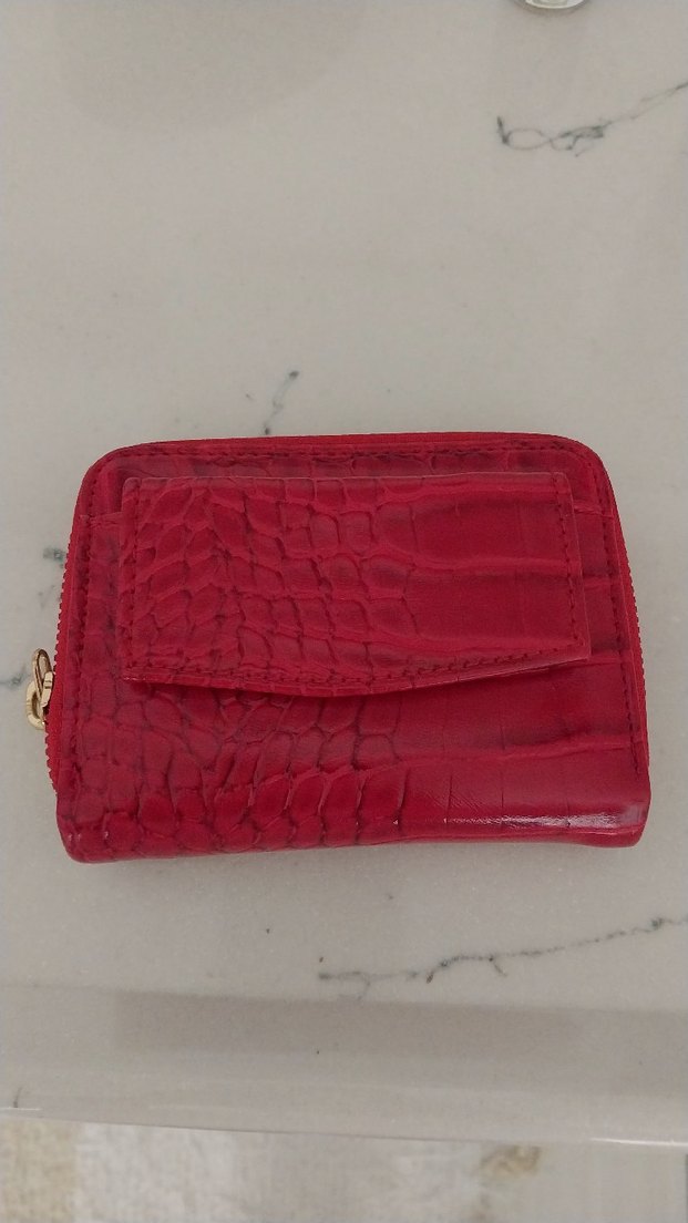 Kırmızı Yılan Desenli Kadın Deri Cüzdan - Görsel 3