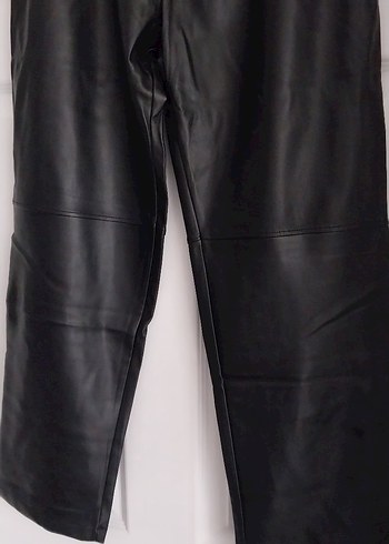 Kadın Siyah Deri Beli Lastikli Rahat Pantolon - Görsel 6