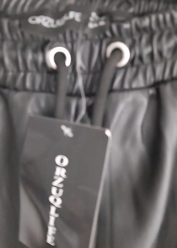 Kadın Siyah Deri Beli Lastikli Rahat Pantolon - Görsel 7