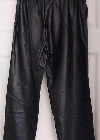 Kadın Siyah Deri Beli Lastikli Rahat Pantolon - Görsel 5