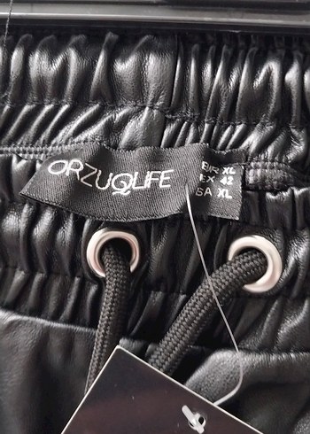 Kadın Siyah Deri Beli Lastikli Rahat Pantolon - Görsel 8