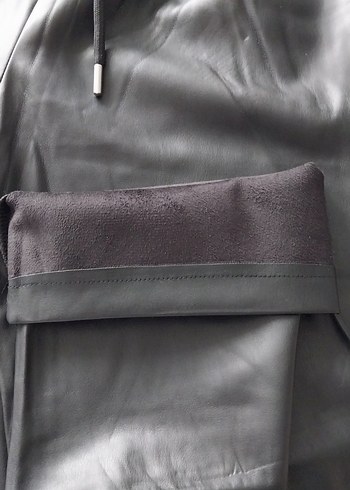 Kadın Siyah Deri Beli Lastikli Rahat Pantolon - Görsel 9