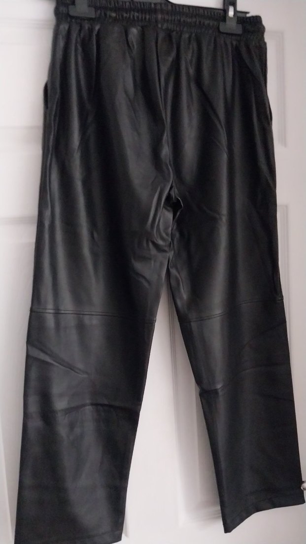 Kadın Siyah Deri Beli Lastikli Rahat Pantolon - Görsel 4