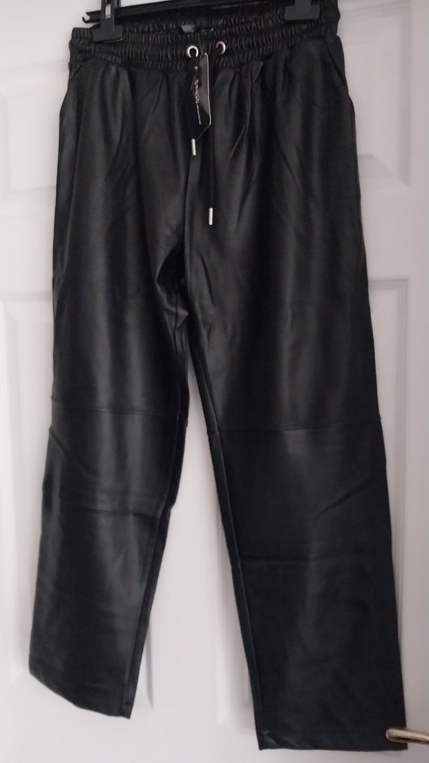 Kadın Siyah Deri Beli Lastikli Rahat Pantolon - Görsel 2