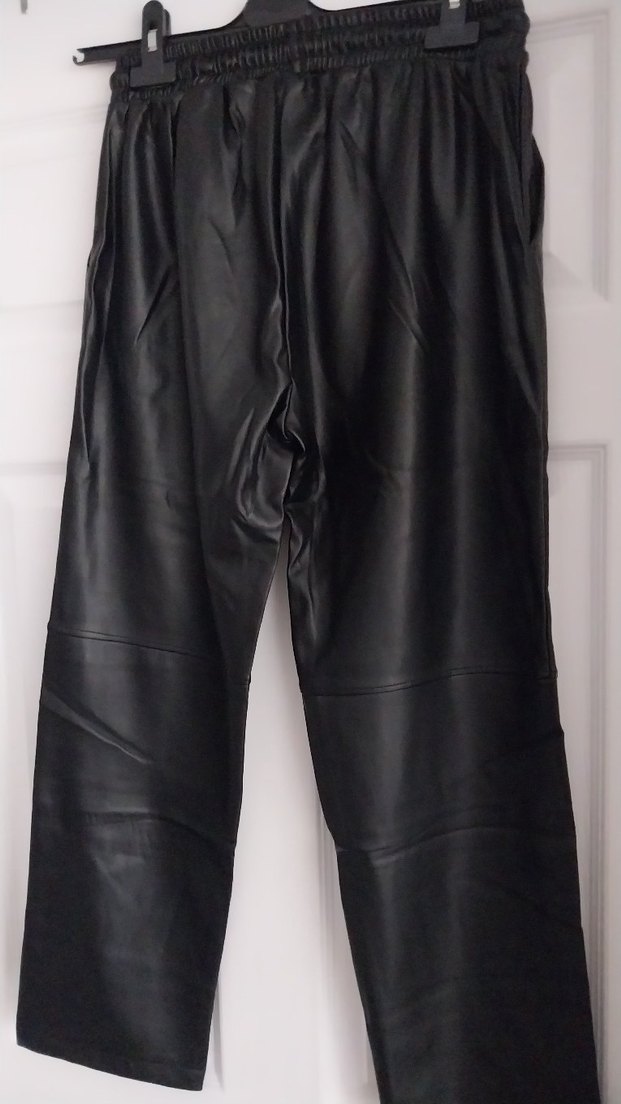 Kadın Siyah Deri Beli Lastikli Rahat Pantolon - Görsel 5