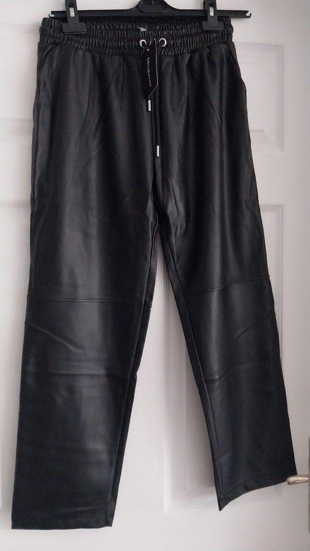 Kadın Siyah Deri Beli Lastikli Rahat Pantolon - Görsel 3