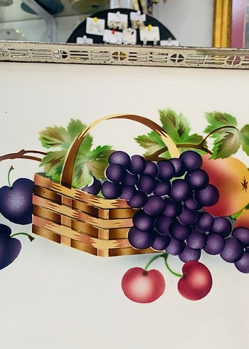 Bordo Üzüm ve Meyve Desenli taş tepsi - Görsel 2