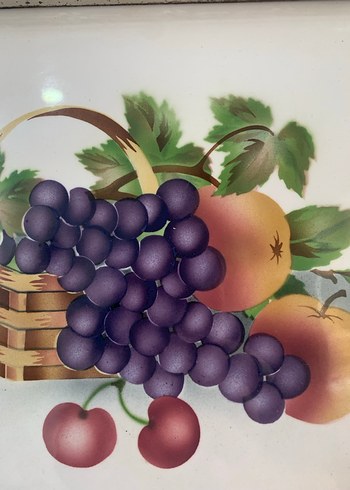 Bordo Üzüm ve Meyve Desenli taş tepsi - Görsel 9