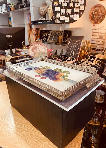 Bordo Üzüm ve Meyve Desenli taş tepsi - Görsel 10