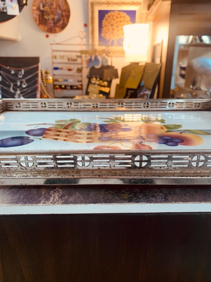 Bordo Üzüm ve Meyve Desenli taş tepsi - Görsel 4