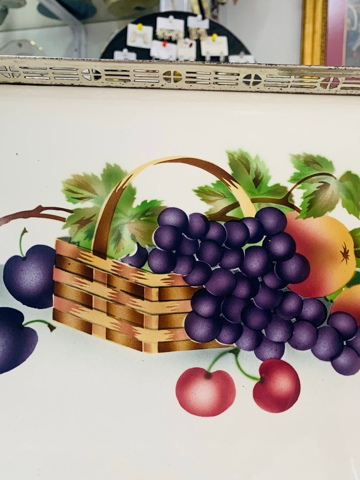 Bordo Üzüm ve Meyve Desenli taş tepsi - Görsel 2