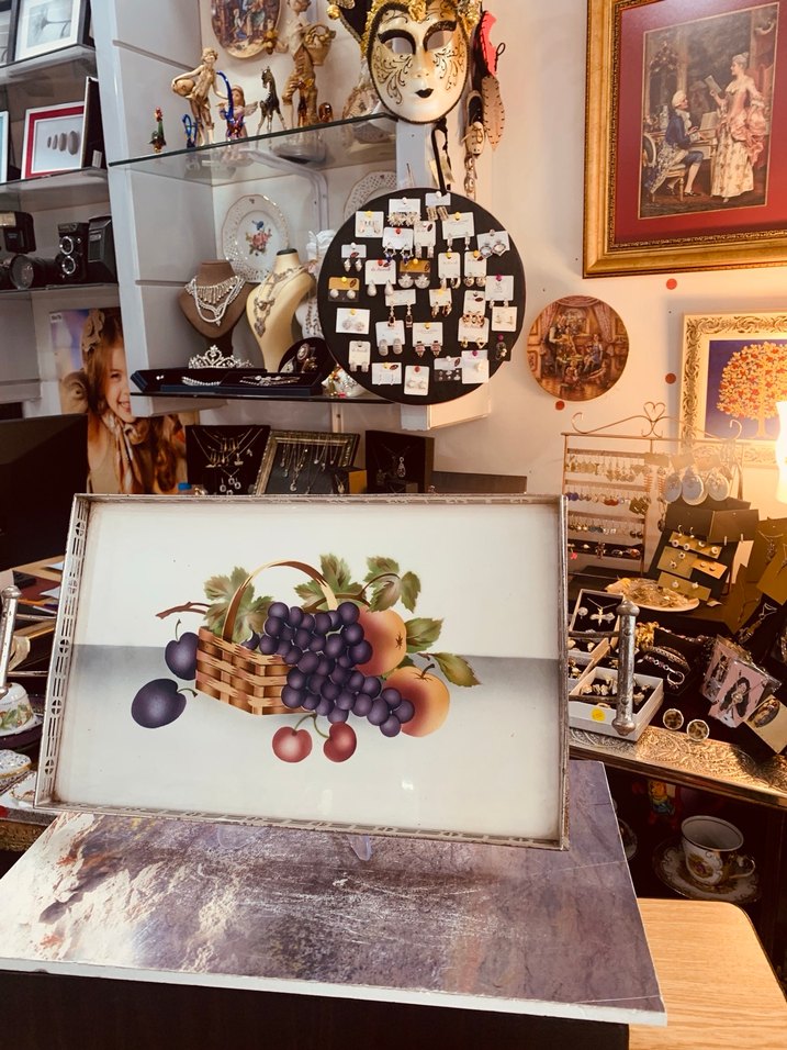 Bordo Üzüm ve Meyve Desenli taş tepsi - Görsel 3