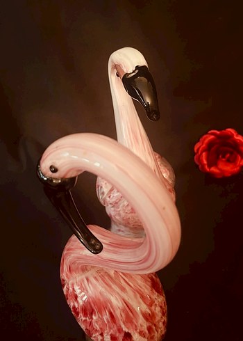 MURANO CAM PEMBE FLAMİGO HEYKELCİK - Görsel 5