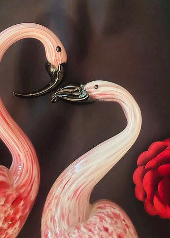 MURANO CAM PEMBE FLAMİGO HEYKELCİK - Görsel 7