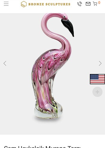MURANO CAM PEMBE FLAMİGO HEYKELCİK - Görsel 15