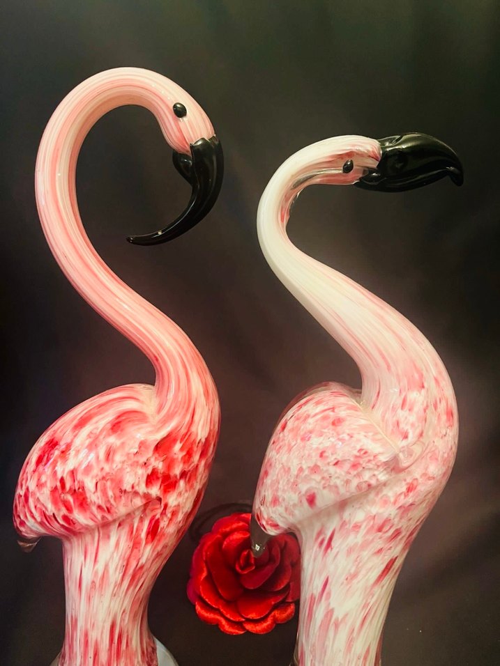 MURANO CAM PEMBE FLAMİGO HEYKELCİK - Görsel 4
