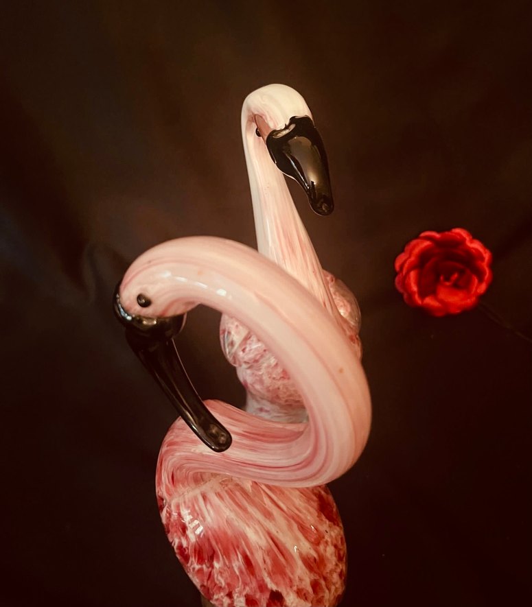 MURANO CAM PEMBE FLAMİGO HEYKELCİK - Görsel 5