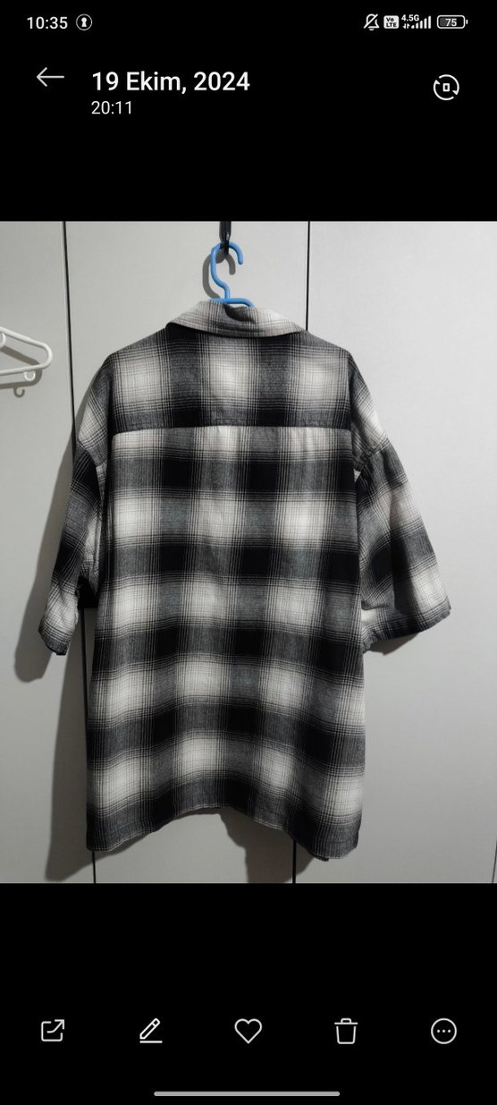 Gri Bağlama Desenli Düğmeli Erkek Gömlek - Görsel 2