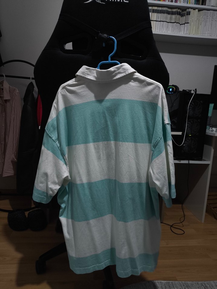 Geniş Kesim turkuaz Beyaz Polo Tişört - Görsel 2