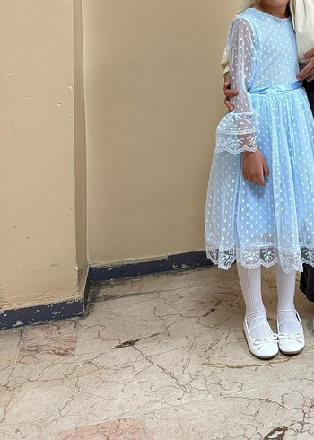 Mavi Dantel Detaylı Kız Çocuk Elbisesi