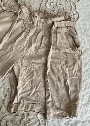 LC Waikiki Bej Keten Kadın Mini Bol Kesim Pantolon