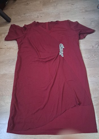 Bordo Mini V Yaka Kemerli Kadın Elbise - Görsel 6