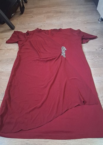 Bordo Mini V Yaka Kemerli Kadın Elbise - Görsel 5