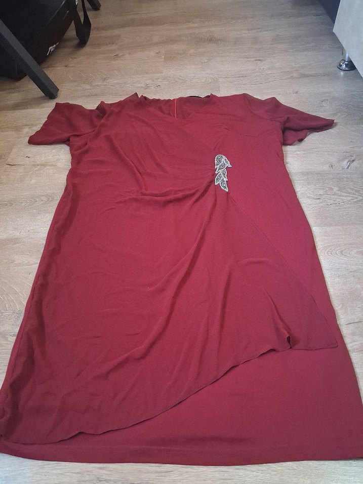 Bordo Mini V Yaka Kemerli Kadın Elbise - Görsel 5