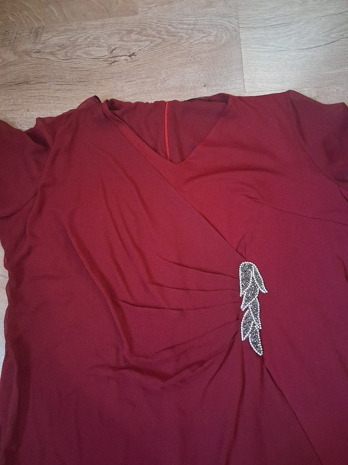 Bordo Mini V Yaka Kemerli Kadın Elbise - Görsel 4