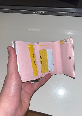 Pembe Kadın Deri Cüzdan Velcro Kapamalı - Görsel 4