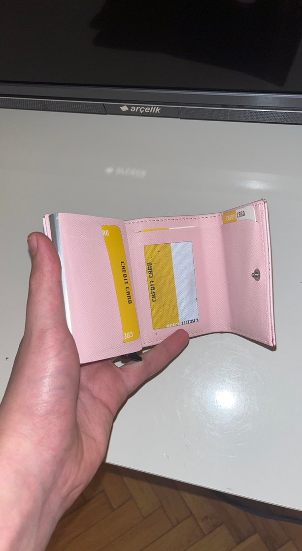 Pembe Kadın Deri Cüzdan Velcro Kapamalı - Görsel 4