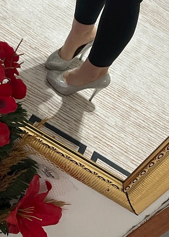 Gri Stiletto Topuklu Kadın gece  Ayakkabısı - Görsel 4