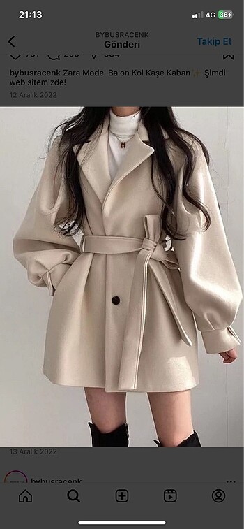 Zara model balon kol kaşe kaban