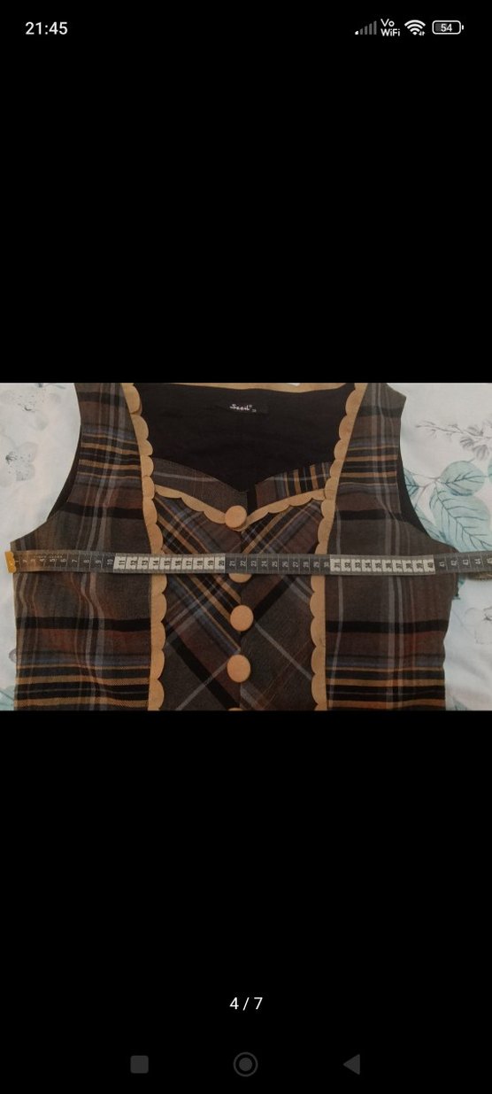 Kahverengi Ekose Elbise - Görsel 3